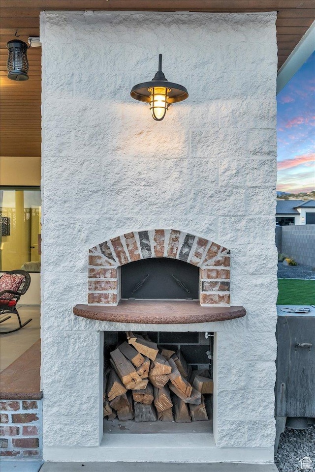 details featuring a stone fireplace