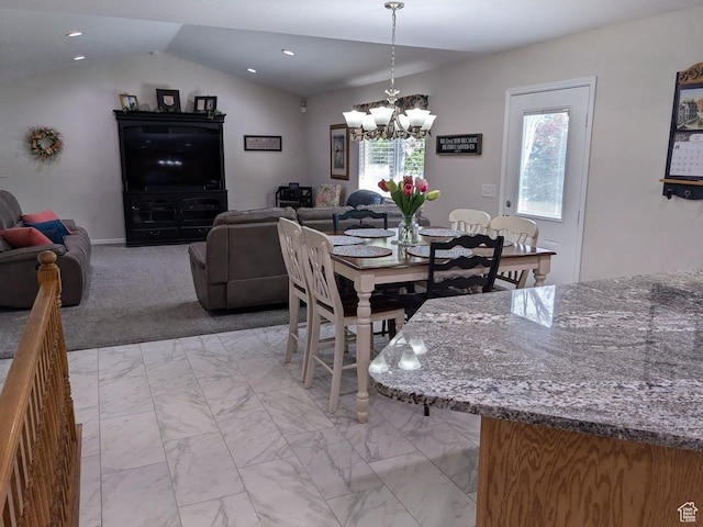 641 W 3550 S, Riverdale, UT 84405 - dining space with recessed lighting, lofted ceiling, marble finish floor, and a notable chandelier
