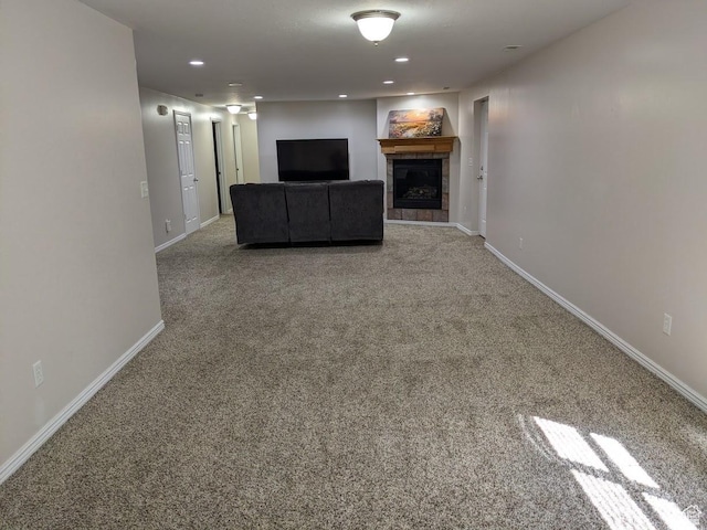 641 W 3550 S, Riverdale, UT 84405 - unfurnished living room with baseboards, recessed lighting, carpet, and a tiled fireplace