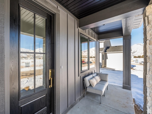 exterior space featuring a mountain view