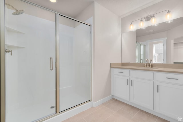6624 W Prairie Fire Ln, Herriman, UT 84096 - full bath with a shower stall, tile patterned flooring, vanity, and baseboards