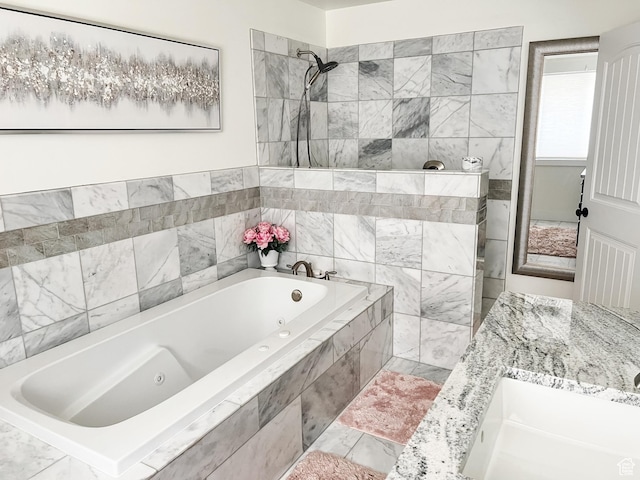 2770 S 9500 E, Jensen, UT 84035 - bathroom featuring a tile shower, a sink, and a tub with jets