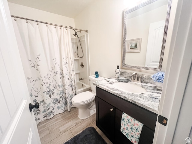 2770 S 9500 E, Jensen, UT 84035 - bathroom with toilet, vanity, shower / bath combination with curtain, and wood finish floors