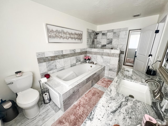 2770 S 9500 E, Jensen, UT 84035 - full bath featuring toilet, tiled shower, a bath, visible vents, and marble finish floor