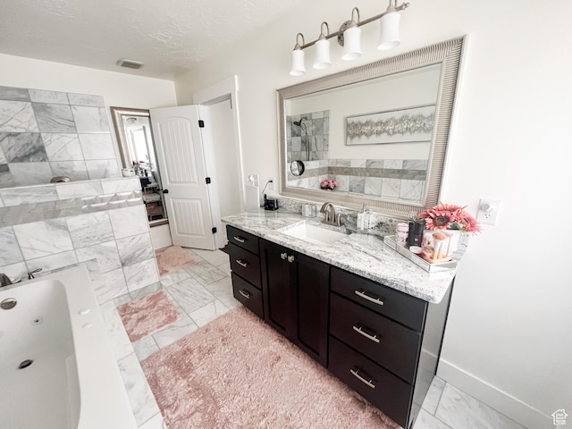 2770 S 9500 E, Jensen, UT 84035 - bathroom with tiled shower, visible vents, marble finish floor, and a tub