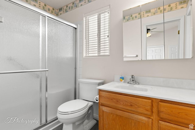 1360 E Telegraph St # 8, Washington, UT 84780 - full bathroom with vanity, a stall shower, toilet, and ceiling fan