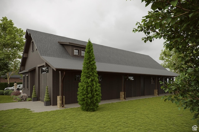 rear view of house featuring a lawn