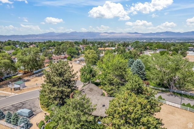 bird's eye view with a mountain view
