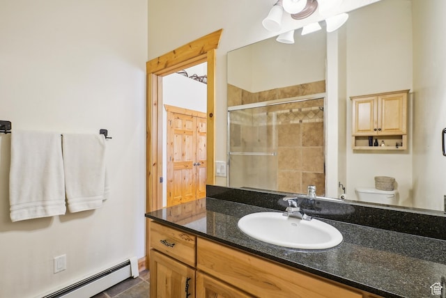 3931 Timber Wolf Ln Unit 7C, Park City, UT 84098 - full bath featuring a shower stall, vanity, a baseboard radiator, and toilet