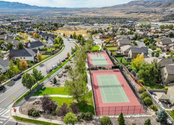 aerial view with a mountain view and a residential view