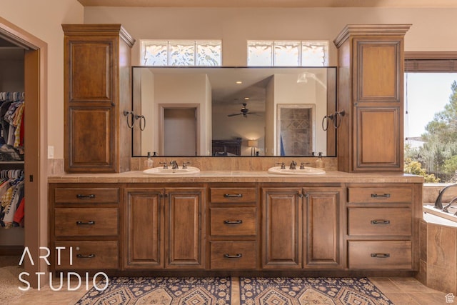 1285 Summerwood Cir, Santa Clara, UT 84765 - full bath featuring a sink, a ceiling fan, tile patterned flooring, and double vanity