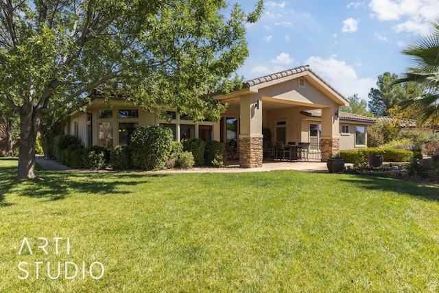 1285 Summerwood Cir, Santa Clara, UT 84765 - back of house with a yard, stucco siding, stone siding, and a tile roof