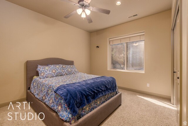 1285 Summerwood Cir, Santa Clara, UT 84765 - bedroom featuring carpet, visible vents, baseboards, and ceiling fan