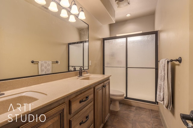 1285 Summerwood Cir, Santa Clara, UT 84765 - full bathroom with toilet, a stall shower, a sink, and tile patterned flooring