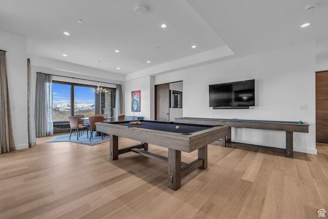 2178 E Lone Peak Ln, Kamas, UT 84036 - rec room featuring billiards, light wood finished floors, a notable chandelier, and recessed lighting