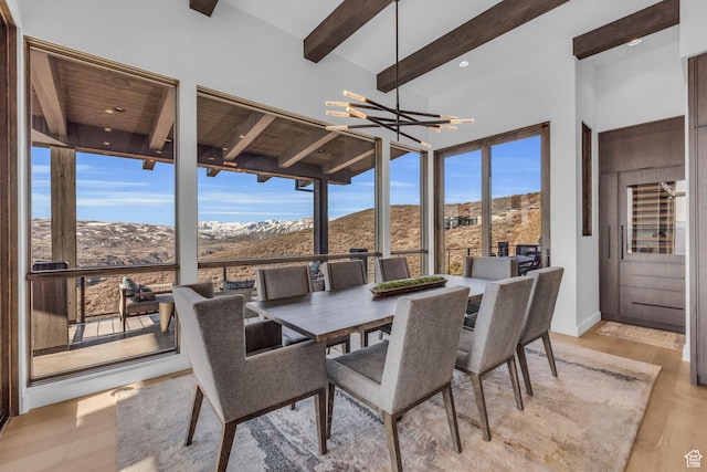2178 E Lone Peak Ln, Kamas, UT 84036 - sunroom with a chandelier, a mountain view, and beam ceiling