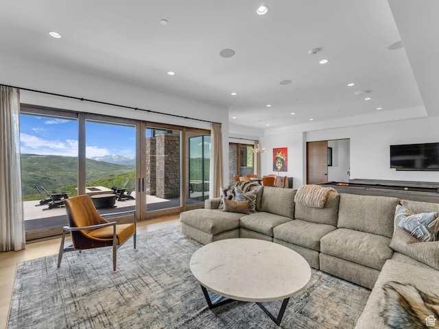2178 E Lone Peak Ln, Kamas, UT 84036 - living area featuring recessed lighting, healthy amount of natural light, light wood-style floors, and a mountain view