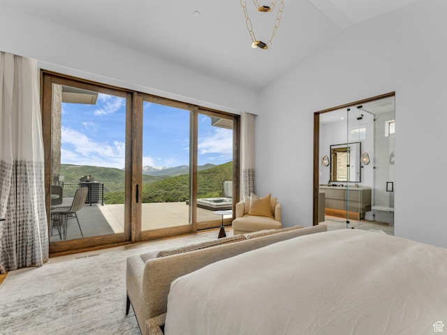 2178 E Lone Peak Ln, Kamas, UT 84036 - bedroom featuring access to outside, vaulted ceiling, and a mountain view