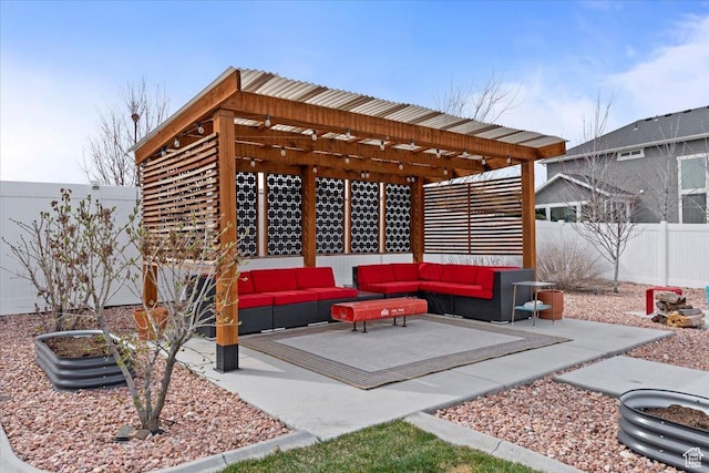 view of patio / terrace with an outdoor hangout area and a fenced backyard