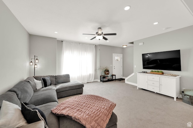 3632 E Sapphire Creek Ln N Unit 318, Eagle Mountain, UT 84005 - living area with recessed lighting, ceiling fan, and light carpet