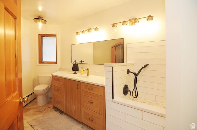 360 E 1825 N, Centerville, UT 84014 - bathroom featuring vanity, a baseboard radiator, a tile shower, and toilet