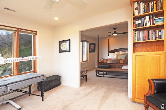 360 E 1825 N, Centerville, UT 84014 - sitting room featuring visible vents, ceiling fan, light carpet, and baseboards