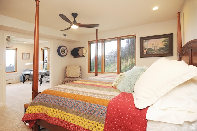 360 E 1825 N, Centerville, UT 84014 - carpeted bedroom featuring visible vents, multiple windows, a baseboard heating unit, and recessed lighting