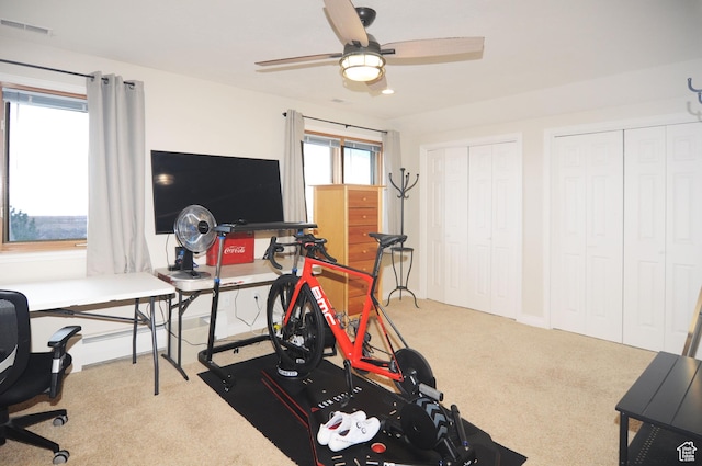 360 E 1825 N, Centerville, UT 84014 - exercise room with visible vents, ceiling fan, and carpet floors