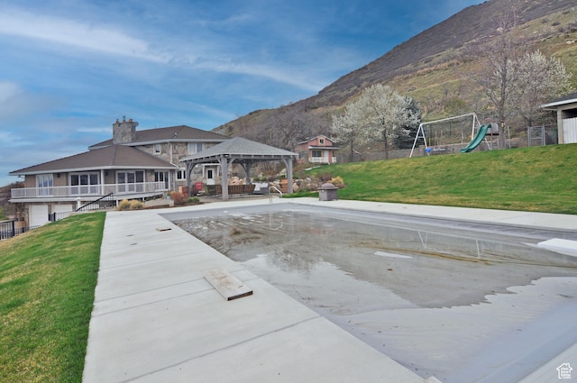 360 E 1825 N, Centerville, UT 84014 - exterior space with a lawn, a playground, a gazebo, a chimney, and a mountain view