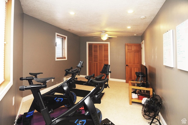 360 E 1825 N, Centerville, UT 84014 - exercise area with recessed lighting, a textured ceiling, baseboards, and ceiling fan