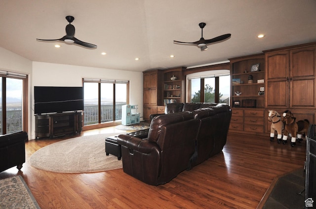 360 E 1825 N, Centerville, UT 84014 - living room featuring ceiling fan, recessed lighting, and wood finished floors