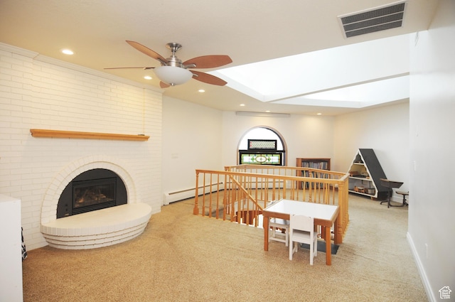360 E 1825 N, Centerville, UT 84014 - carpeted dining area featuring a fireplace, a ceiling fan, visible vents, and recessed lighting