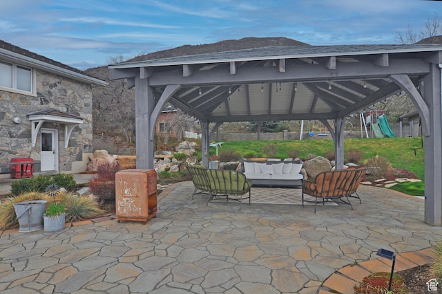 360 E 1825 N, Centerville, UT 84014 - view of patio featuring outdoor lounge area, a gazebo, and a playground
