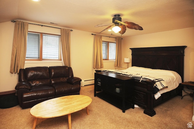 360 E 1825 N, Centerville, UT 84014 - bedroom with visible vents, a ceiling fan, light colored carpet, and baseboard heating