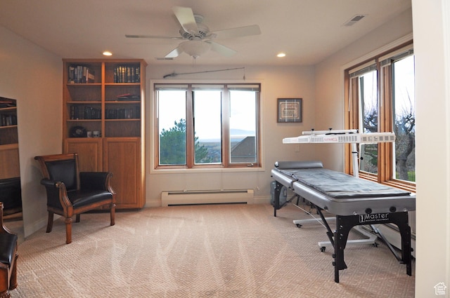360 E 1825 N, Centerville, UT 84014 - office featuring ceiling fan, light colored carpet, visible vents, recessed lighting, and a baseboard heating unit