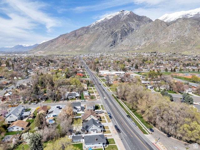 bird's eye view with a residential view and a mountain view