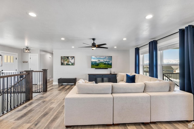 51 S 1250 E, Smithfield, UT 84335 - living room with recessed lighting, baseboards, a ceiling fan, and wood finished floors