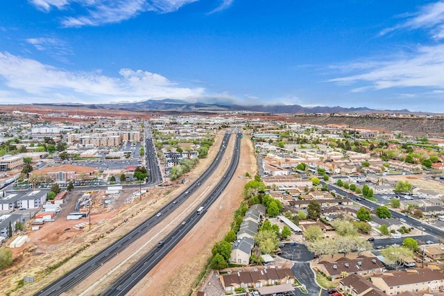 aerial view featuring a residential view and a mountain view