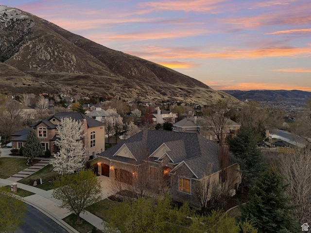 property view of mountains with a residential view