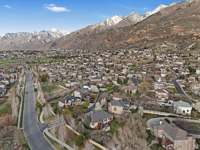 aerial view featuring a residential view and a mountain view