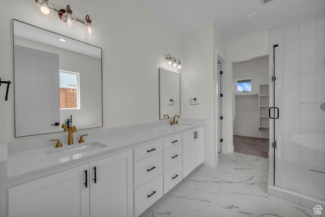 39 W Elinor Ln, Washington, UT 84780 - full bath with a stall shower, marble finish floor, a sink, and a wealth of natural light