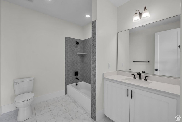 39 W Elinor Ln, Washington, UT 84780 - bathroom with vanity, baseboards, toilet, marble finish floor, and tub / shower combination
