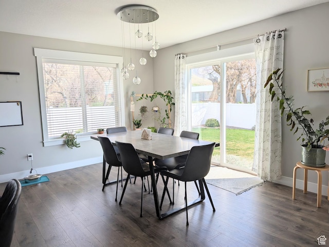 dining room with baseboards and dark wood-style floors