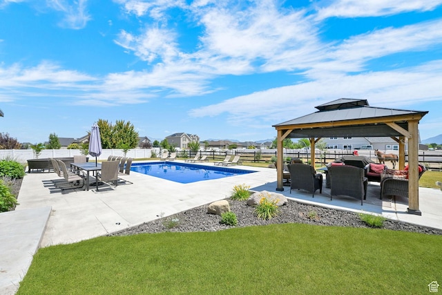 2282 N 3430 W, Clinton, UT 84015 - view of pool with a fenced backyard, a patio area, a gazebo, and an outdoor hangout area