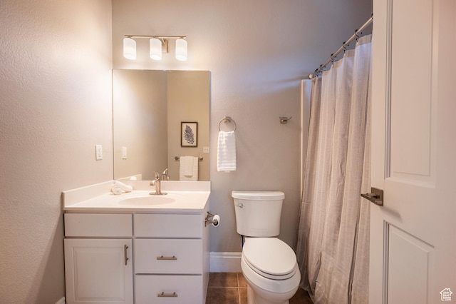 872 Martingale Ln, Park City, UT 84098 - bathroom with vanity, tile patterned flooring, toilet, a shower with shower curtain, and baseboards