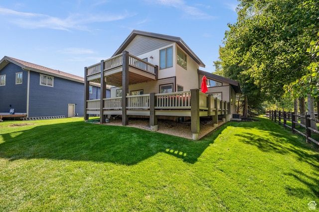 872 Martingale Ln, Park City, UT 84098 - back of house featuring a balcony, a wooden deck, fence, and a lawn