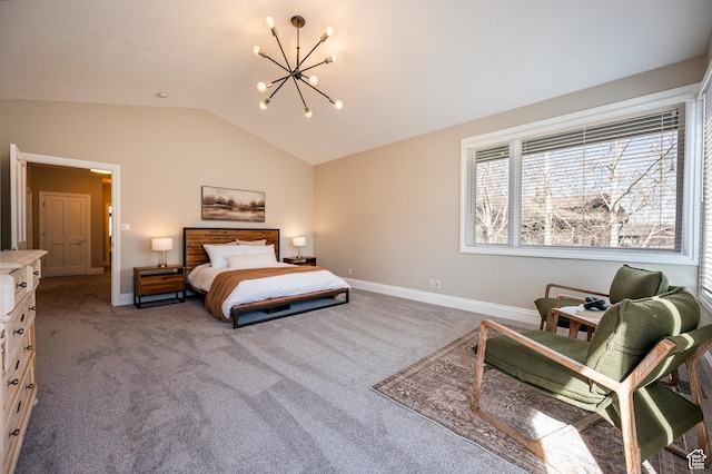 872 Martingale Ln, Park City, UT 84098 - bedroom with carpet, a chandelier, baseboards, and lofted ceiling