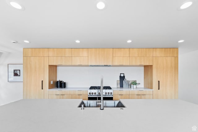 707 E 9th Ave, Salt Lake City, UT 84103 - kitchen featuring light brown cabinets, modern cabinets, and recessed lighting
