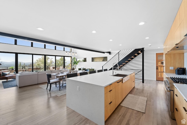 707 E 9th Ave, Salt Lake City, UT 84103 - kitchen featuring open floor plan, light brown cabinets, high end stainless steel range oven, and modern cabinets