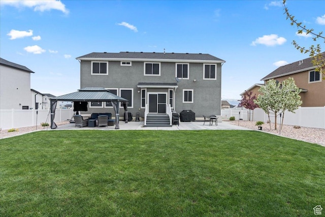 2913 S Puddle Ln, Saratoga Springs, UT 84045 - rear view of house featuring entry steps, a gazebo, a yard, and a patio